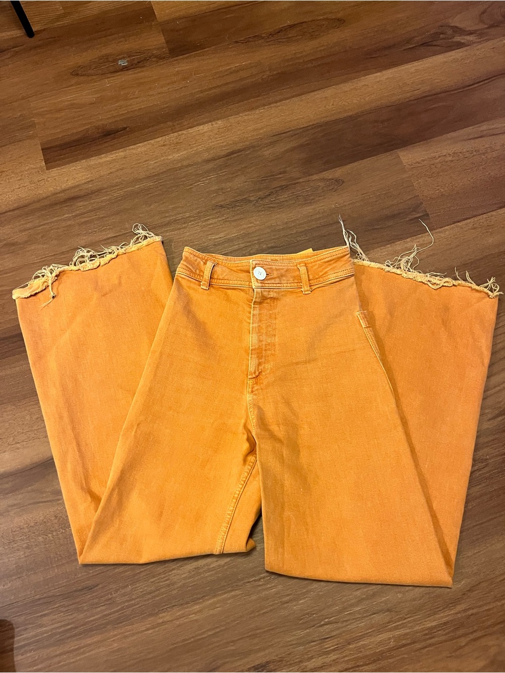 Zara Orange Bootcut Jeans with Frayed Hem